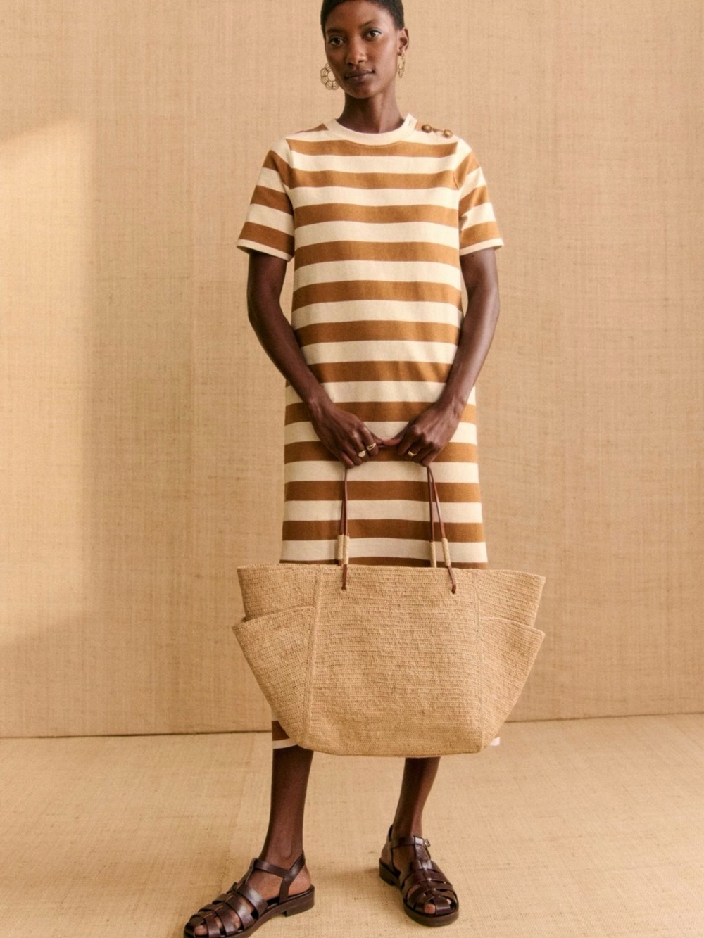 ISO Sezane Emy dress in Ecru/Camel Parasol Stripes in size M - DO NOT BUY